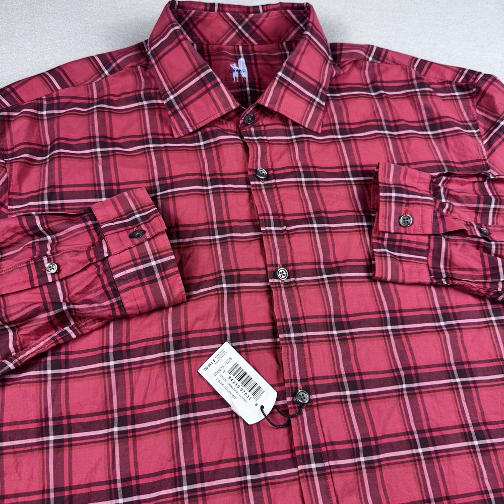 NWT Johnnie-O Luton Featherweight Button Shirt XL LS Malibu Red Plaid Comfort